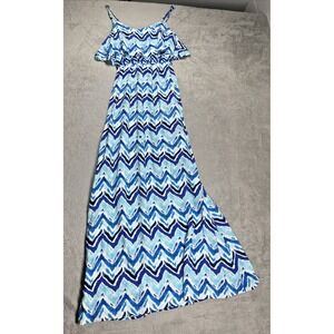 Charlotte Russe Women's Chevron Print Cold-Shoulder Maxi Dress Blue Size Small